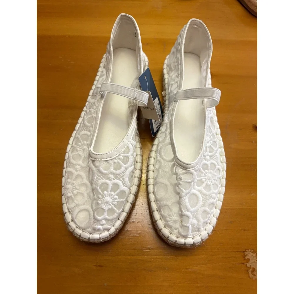 Universal Thread Celia White Floral Lace Mary Jane Espadrille Flats Size 9.5 NEW